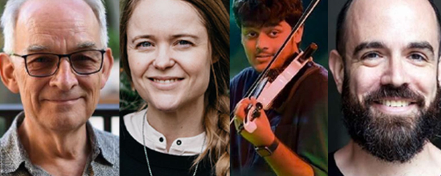 The panel from left to right, Roger Linn, Grace Leslie, Raghavasimhan Sankaranarayanan, and Peter Kirn.
