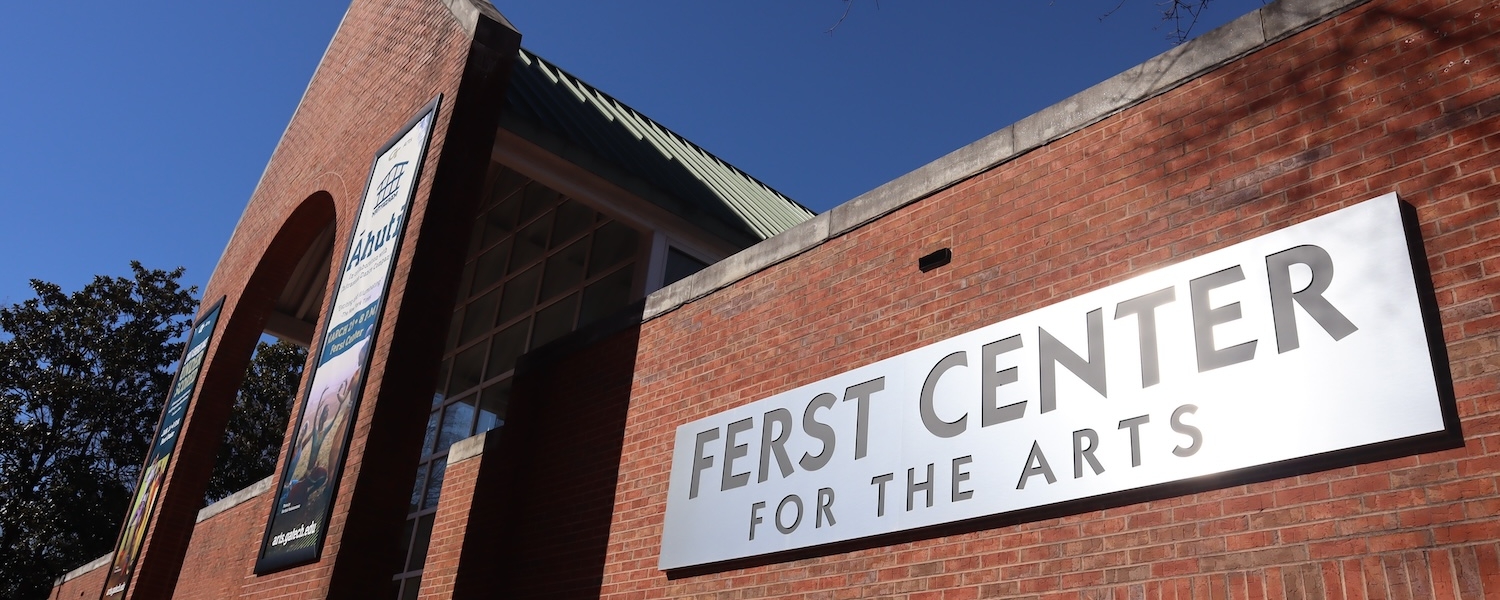 Exterior of Ferst Center with blue sky