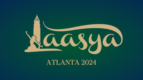 gradient navy and green background with pale yellow text reading laasya atlanta 2024