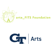 The capital letter A is encased in squiggly lines. Beside it are the words arte FITS Foundation. Below that are the interlocked G and T logo of Georgia Tech next to the word Arts