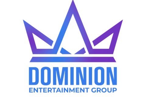 An outline of a purple crown over the words dominion entertainment group