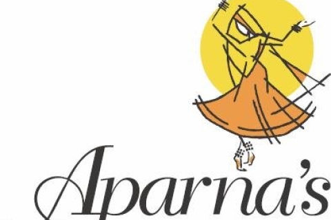 An orange and yellow pen and ink drawing of a woman in traditional indian dance clothes