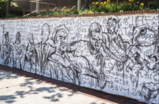 The first sketch of the mural on the wall.