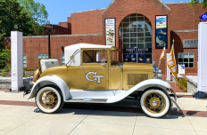 The Georgia Tech Ramblin' Reck parked on the Arts Plaza