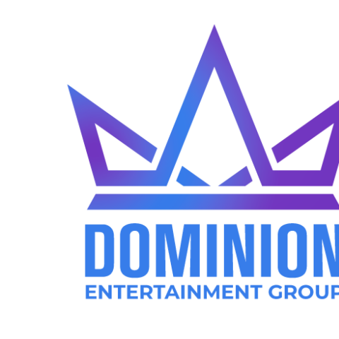 An outline of a purple crown over the words dominion entertainment group