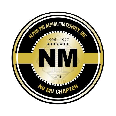 Black and gold logo of the Nu Mu Chapter of Alpha Phi Alpha Fraternity, Inc.