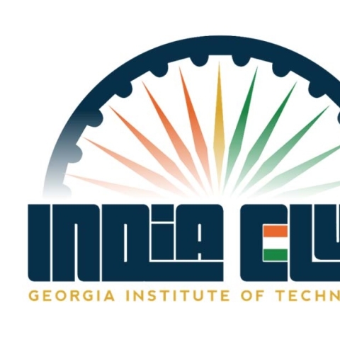 an abstract halo in navy, green, yellow and orange, and the words India Club Georgia Institute of Technology